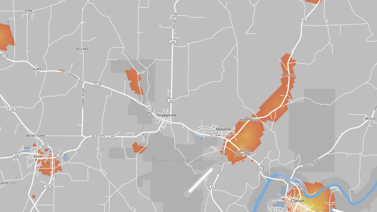 Bike Grade map of 16254, PA