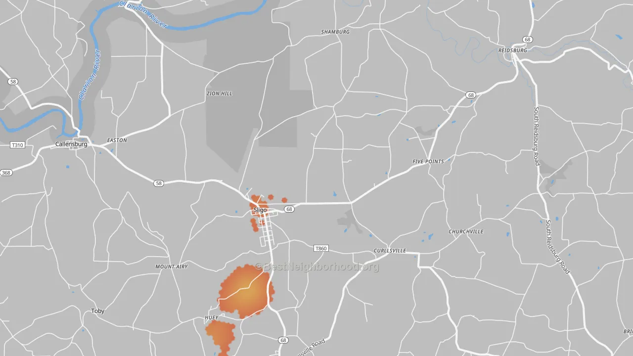 Bike Grade map of 16255, PA