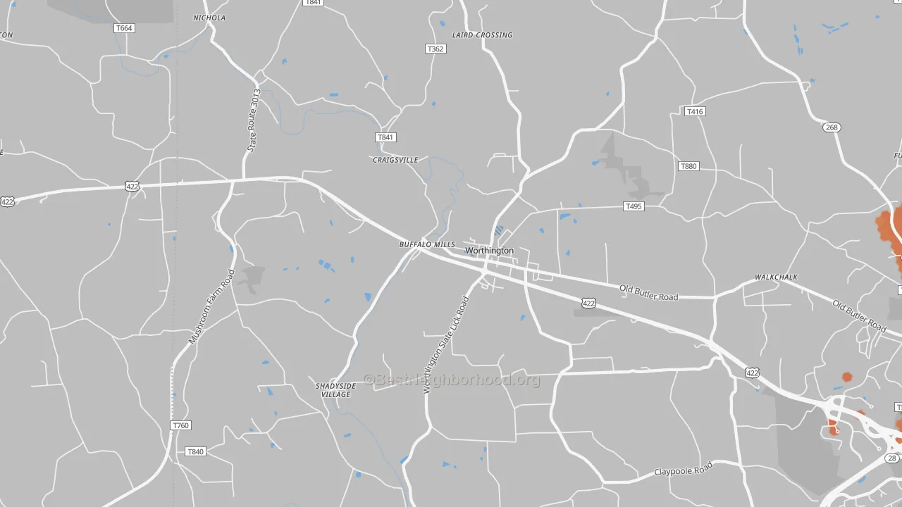 Bike Grade map of 16262, PA