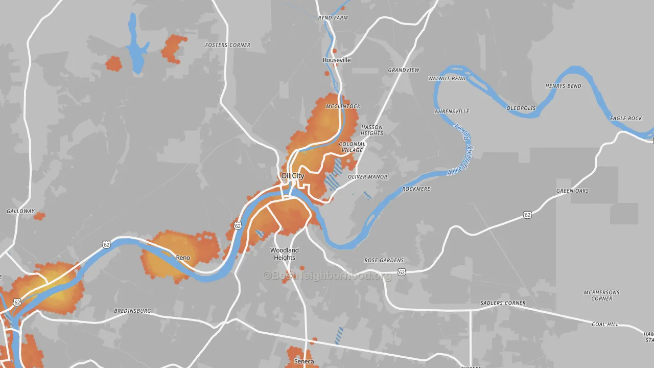 Bike Grade map of 16301, PA