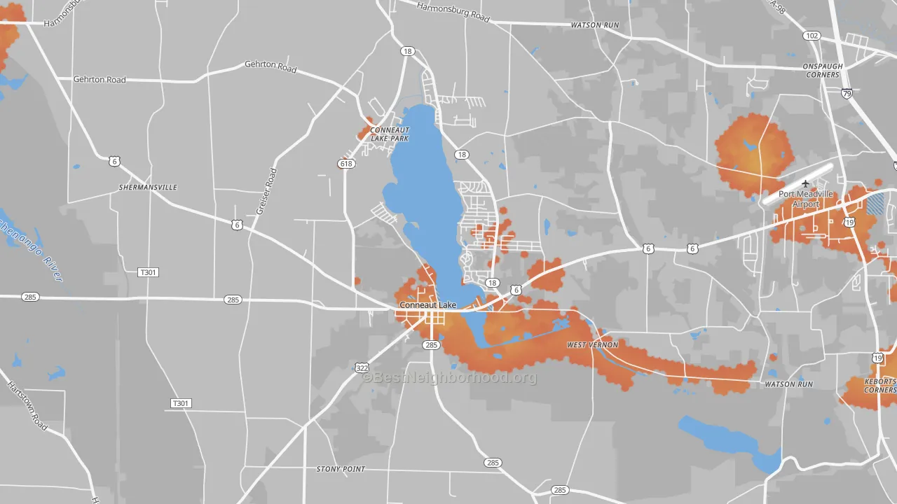 Bike Grade map of 16316, PA