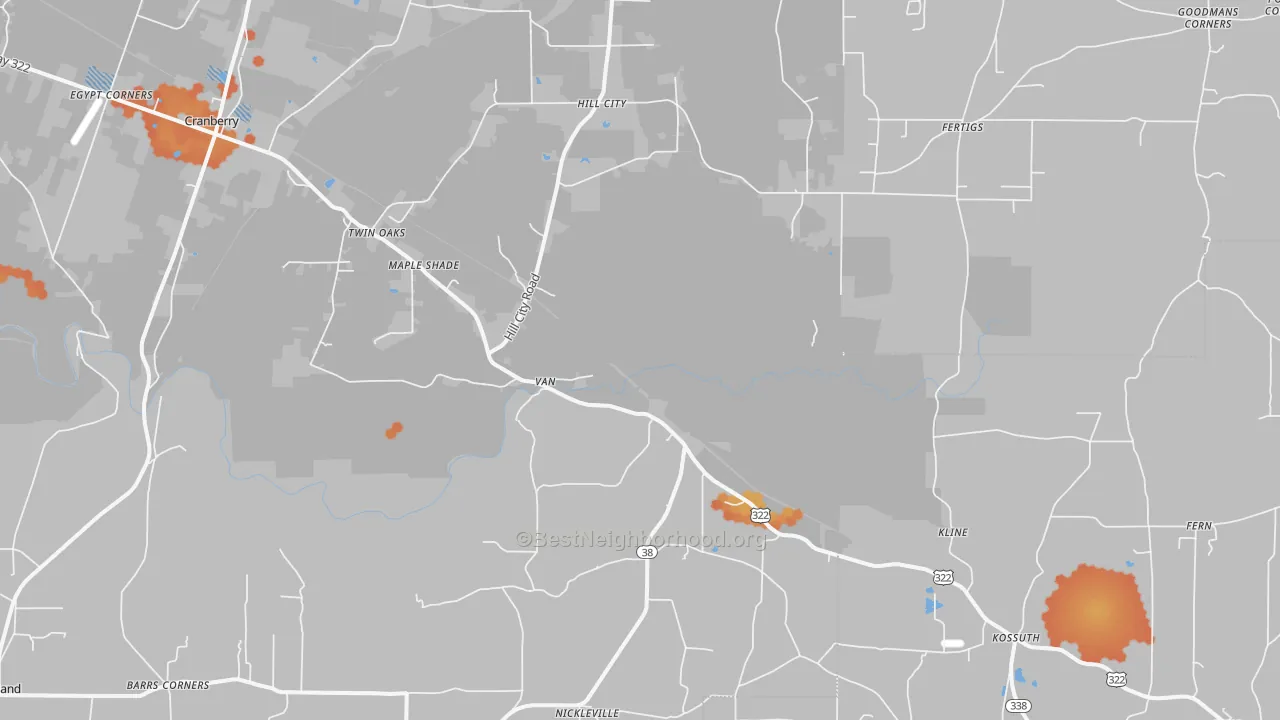 Bike Grade map of 16319, PA
