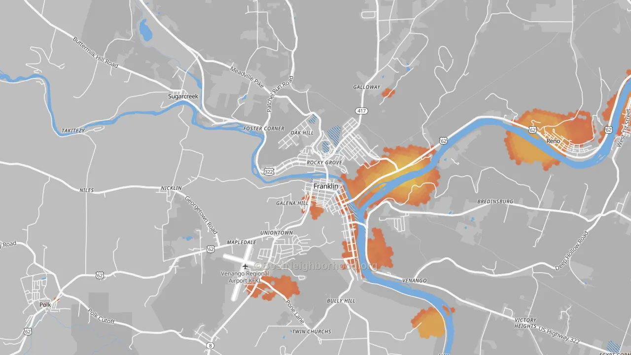 Bike Grade map of 16323, PA