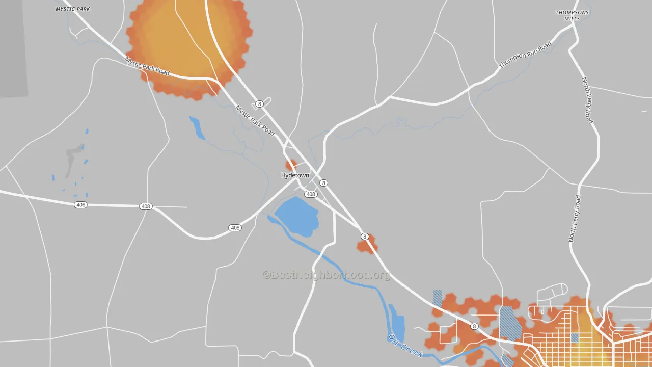 Bike Grade map of 16328, PA