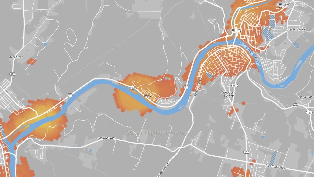 Bike Grade map of 16343, PA