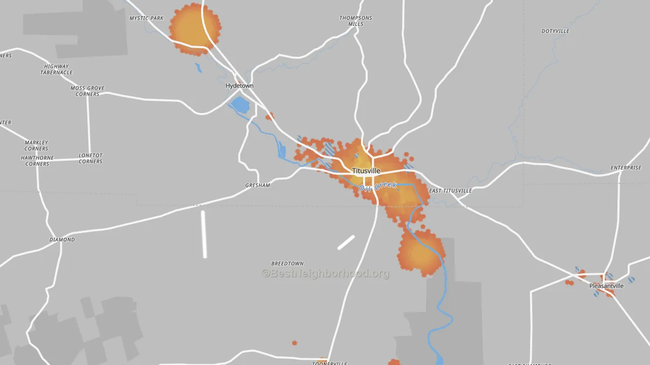 Bike Grade map of 16354, PA