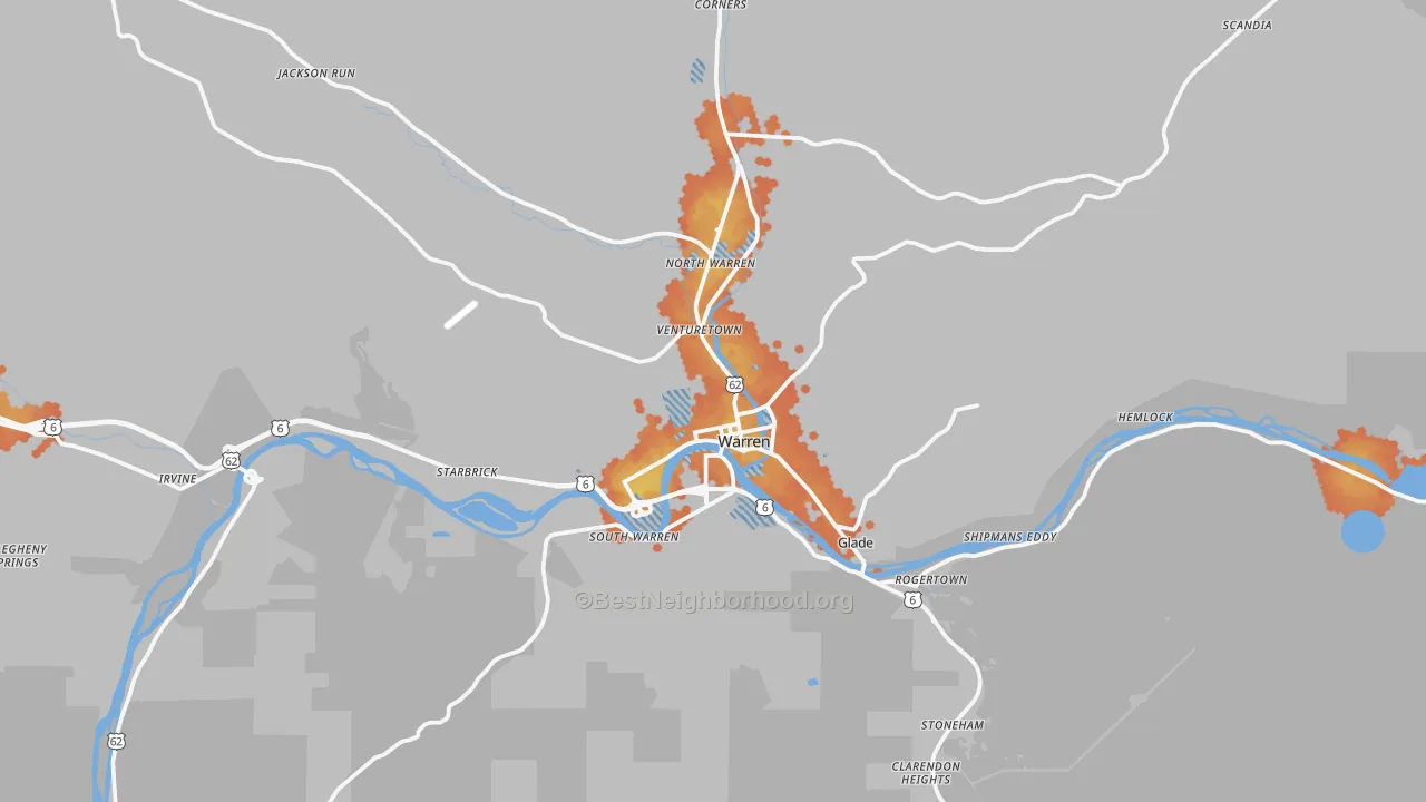 Bike Grade map of 16365, PA
