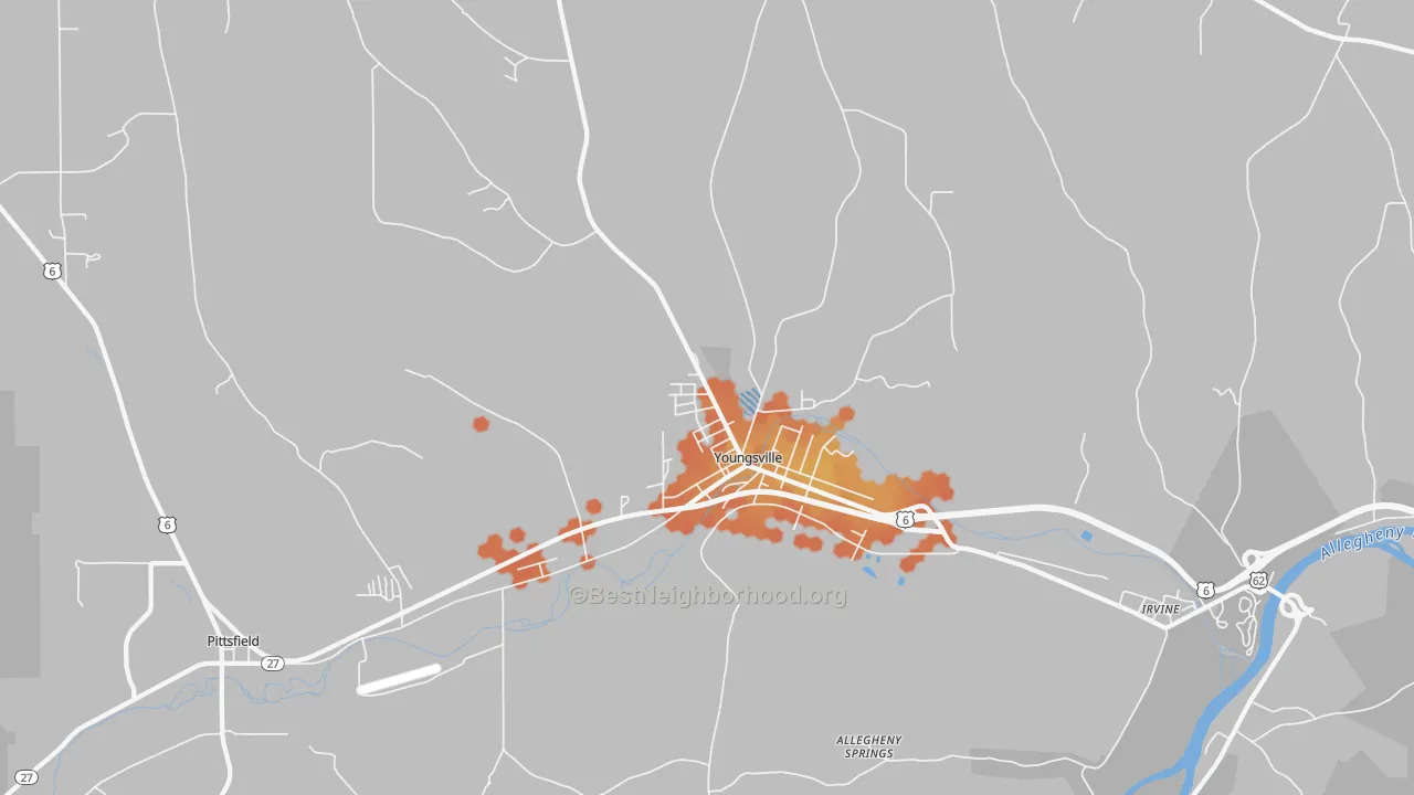 Bike Grade map of 16371, PA