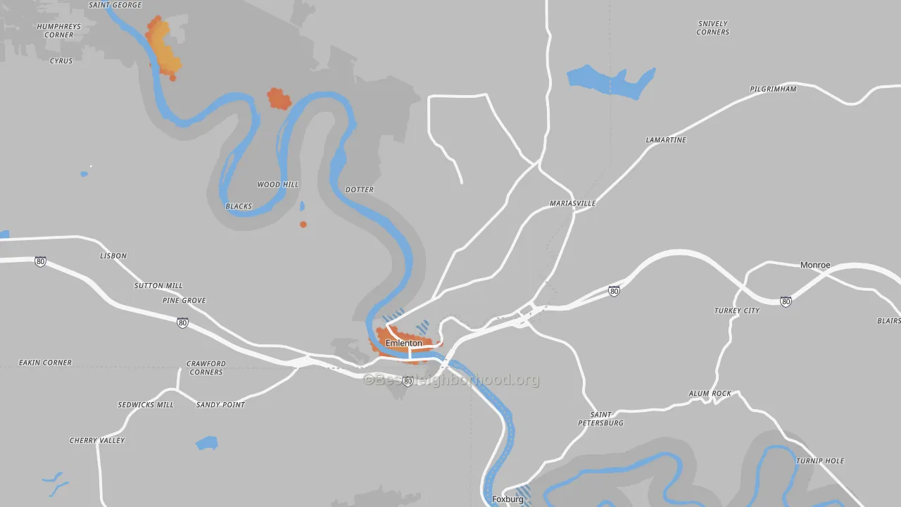Bike Grade map of 16373, PA