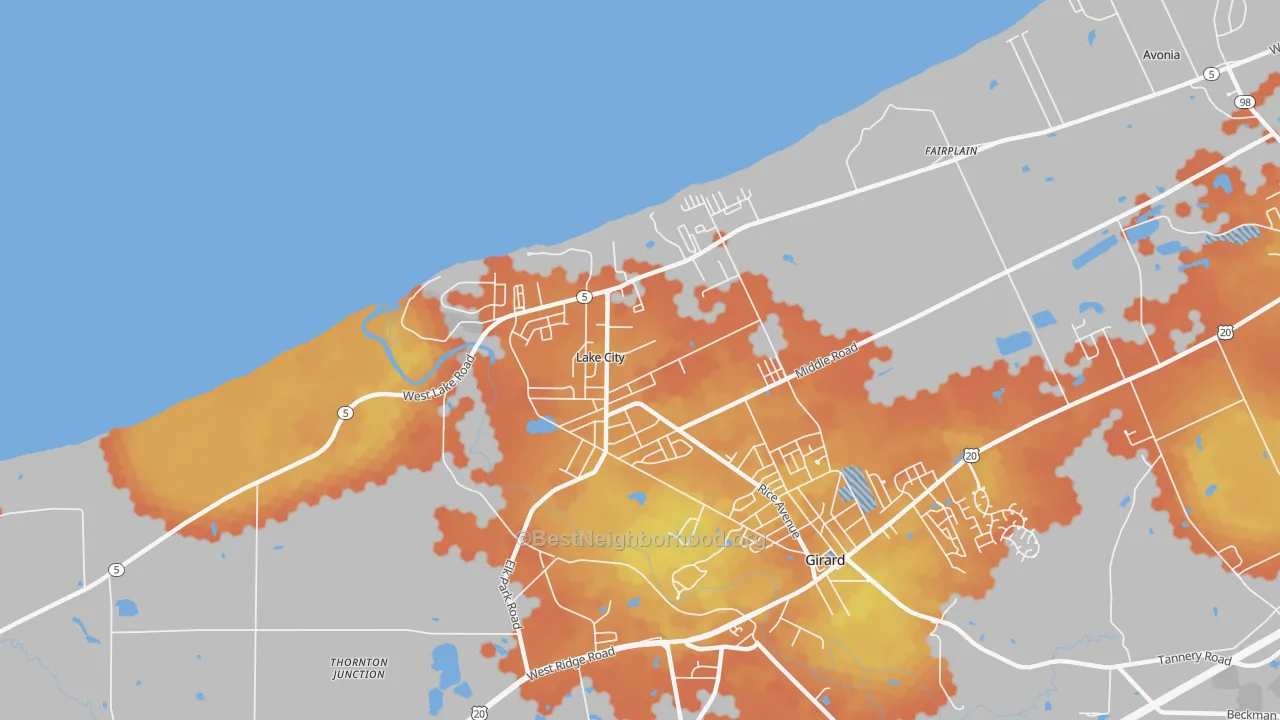 Bike Grade map of 16423, PA