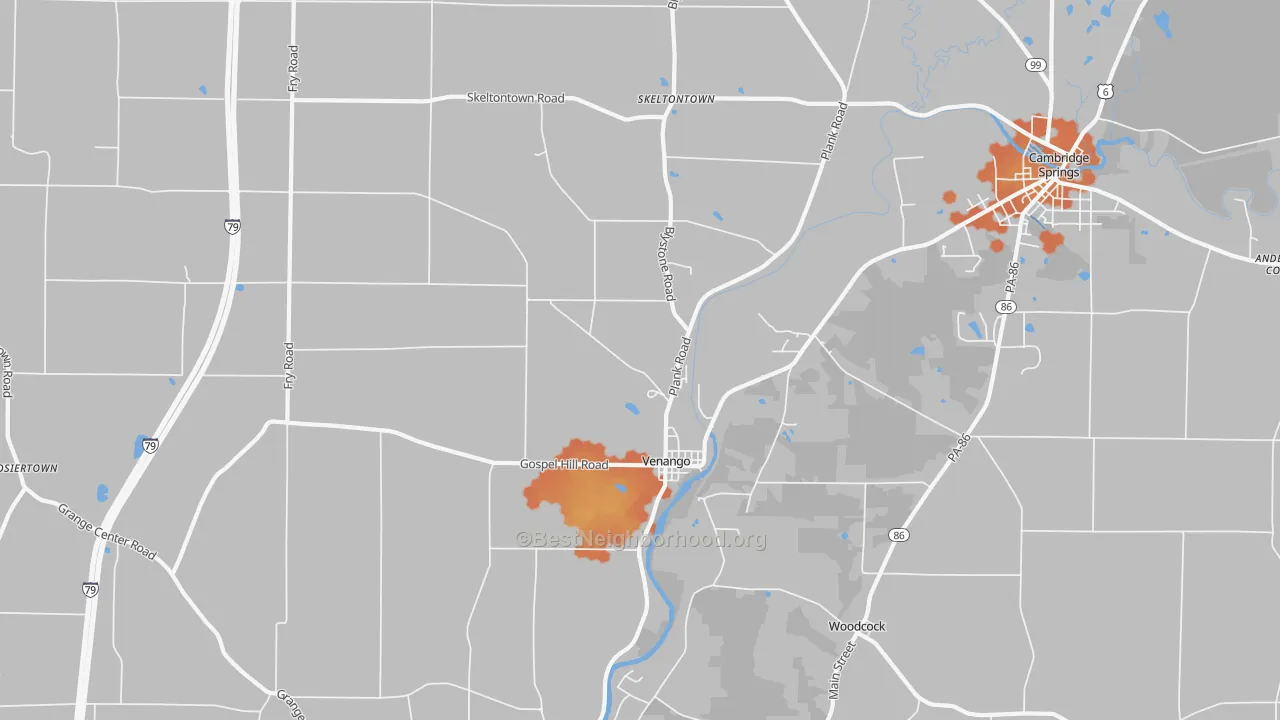 Bike Grade map of 16440, PA