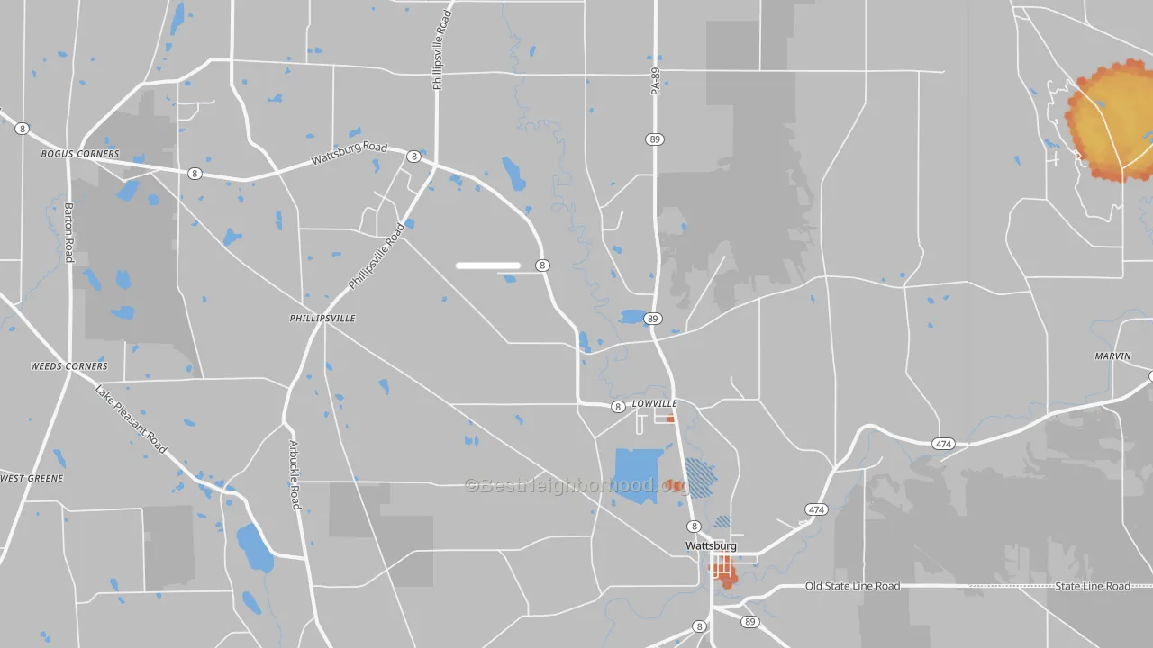 Bike Grade map of 16442, PA