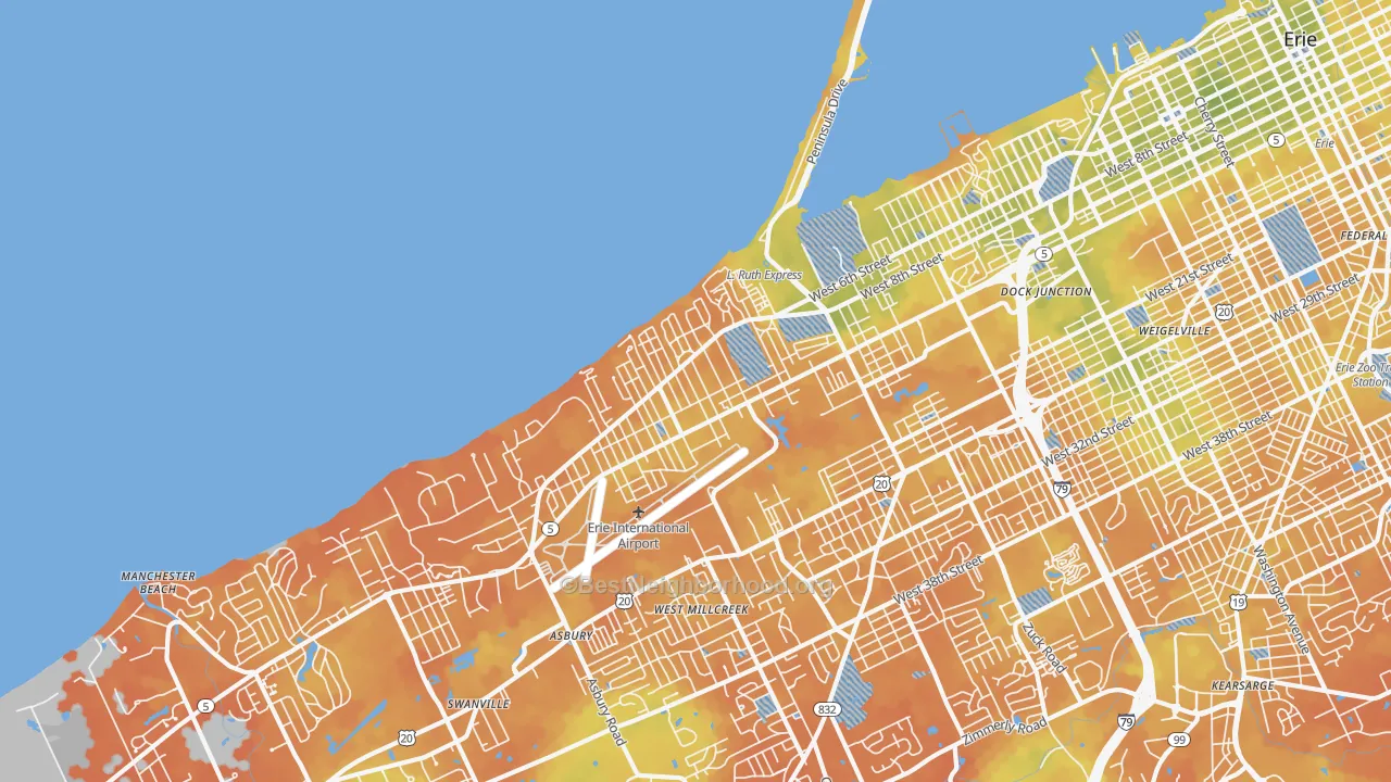 Bike Grade map of 16505, PA