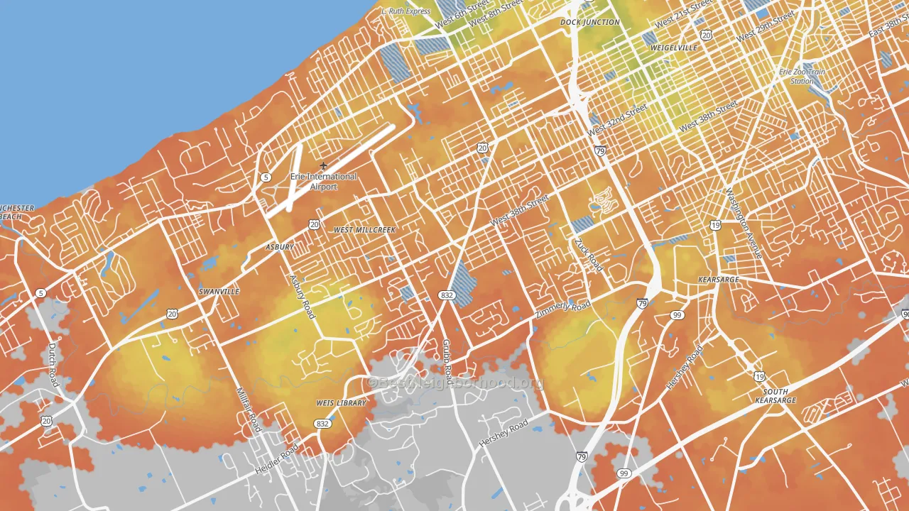 Bike Grade map of 16506, PA