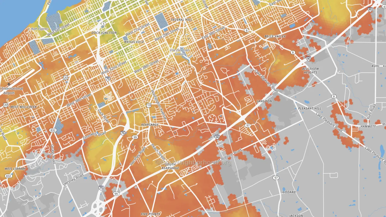 Bike Grade map of 16509, PA
