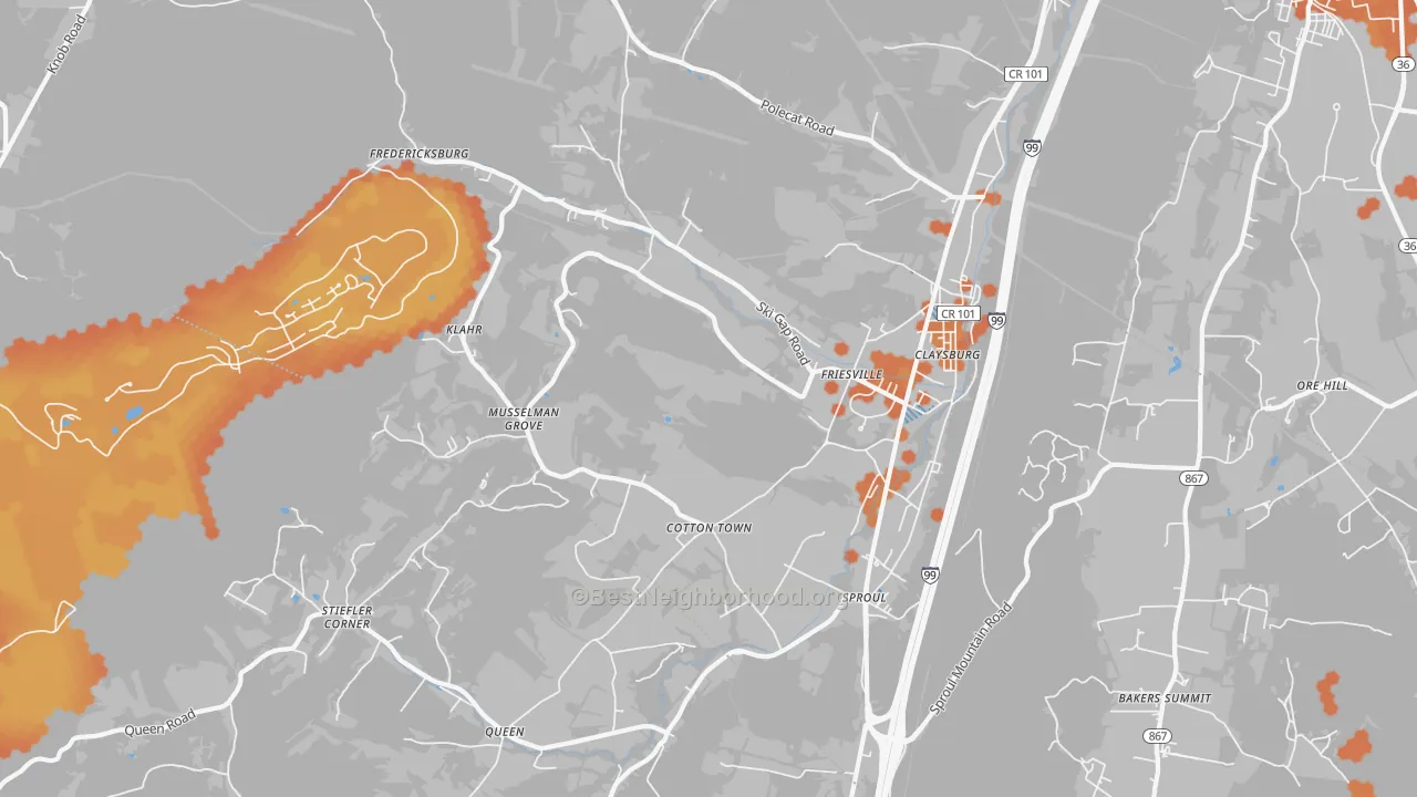 Bike Grade map of 16625, PA