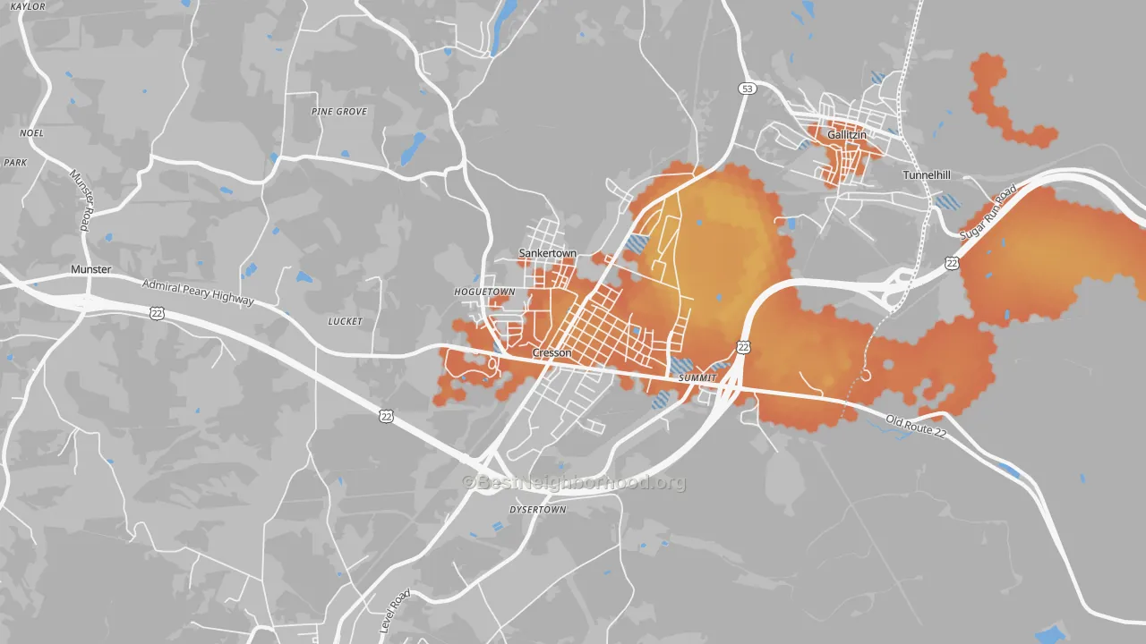 Bike Grade map of 16630, PA