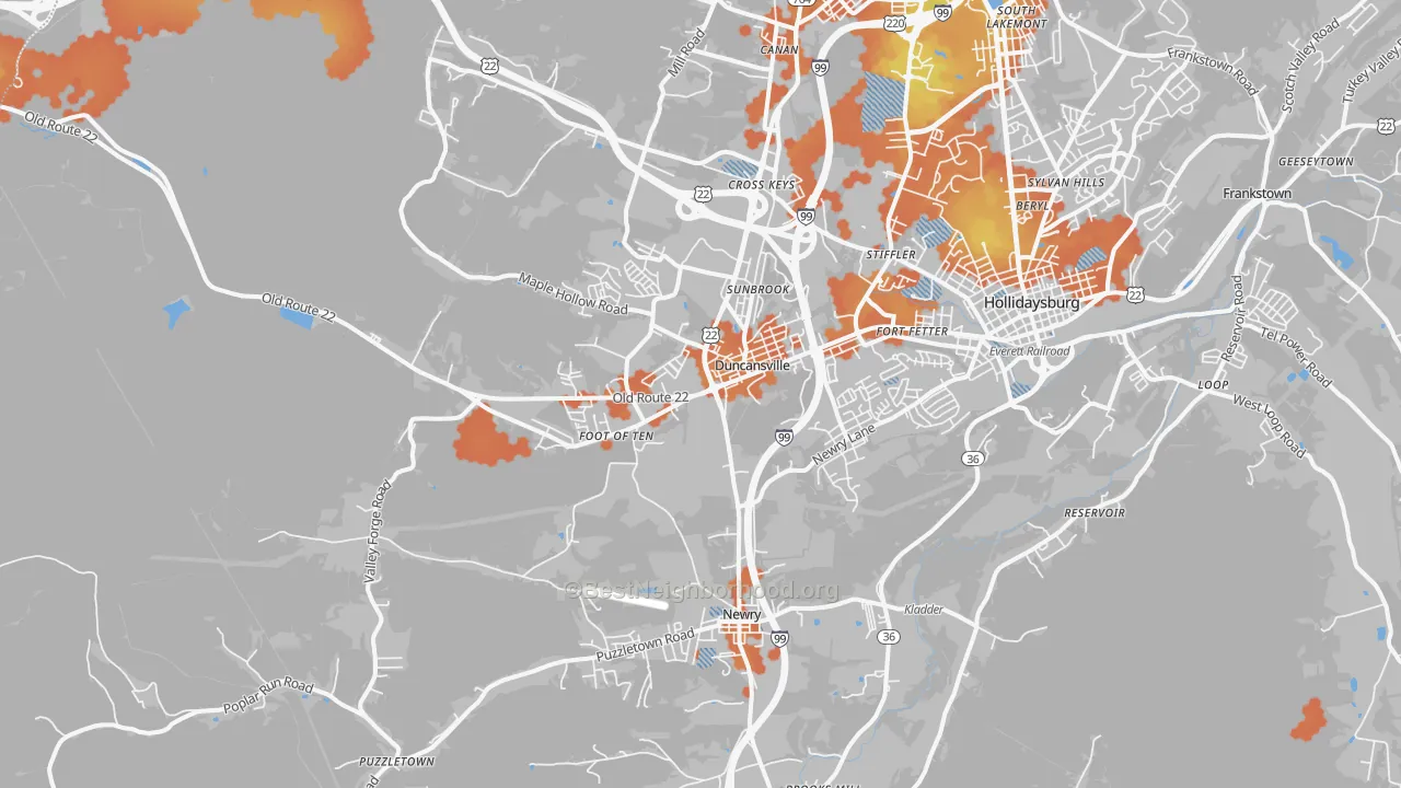 Bike Grade map of 16635, PA