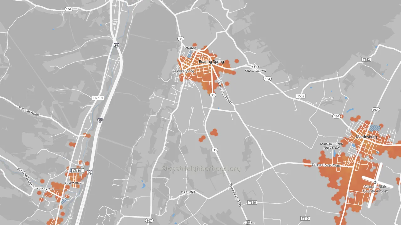 Bike Grade map of 16673, PA