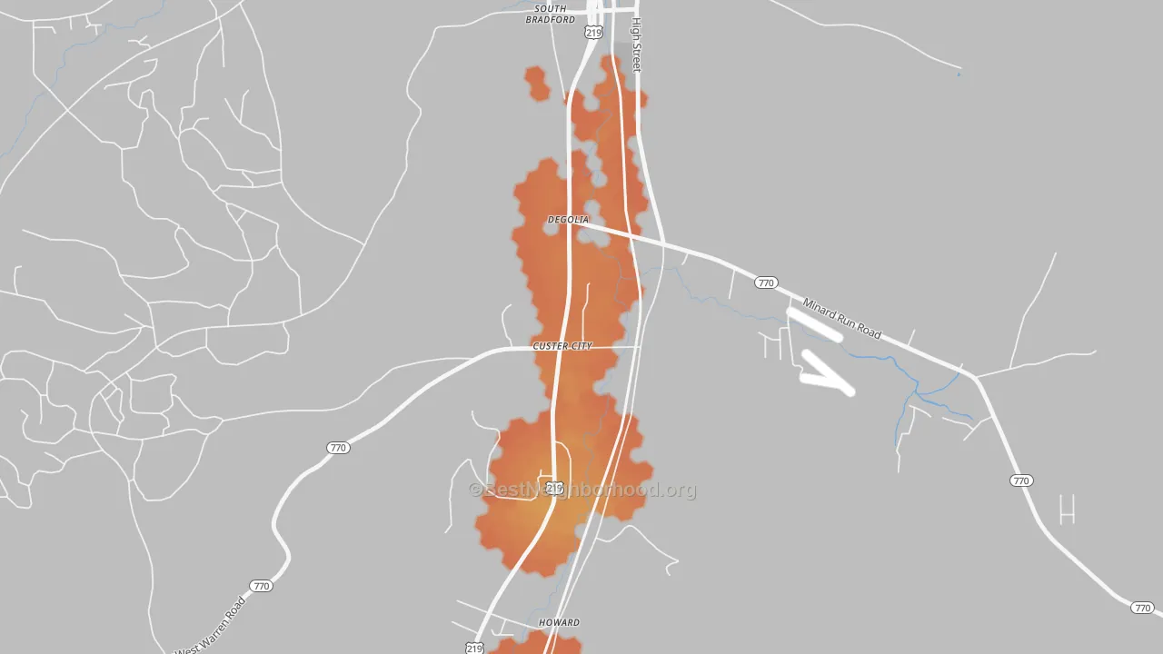 Bike Grade map of 16725, PA