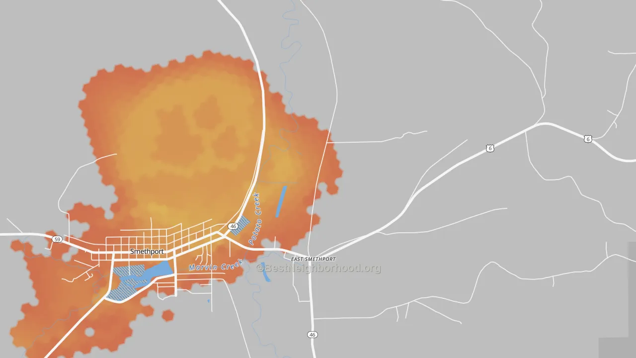 Bike Grade map of 16730, PA