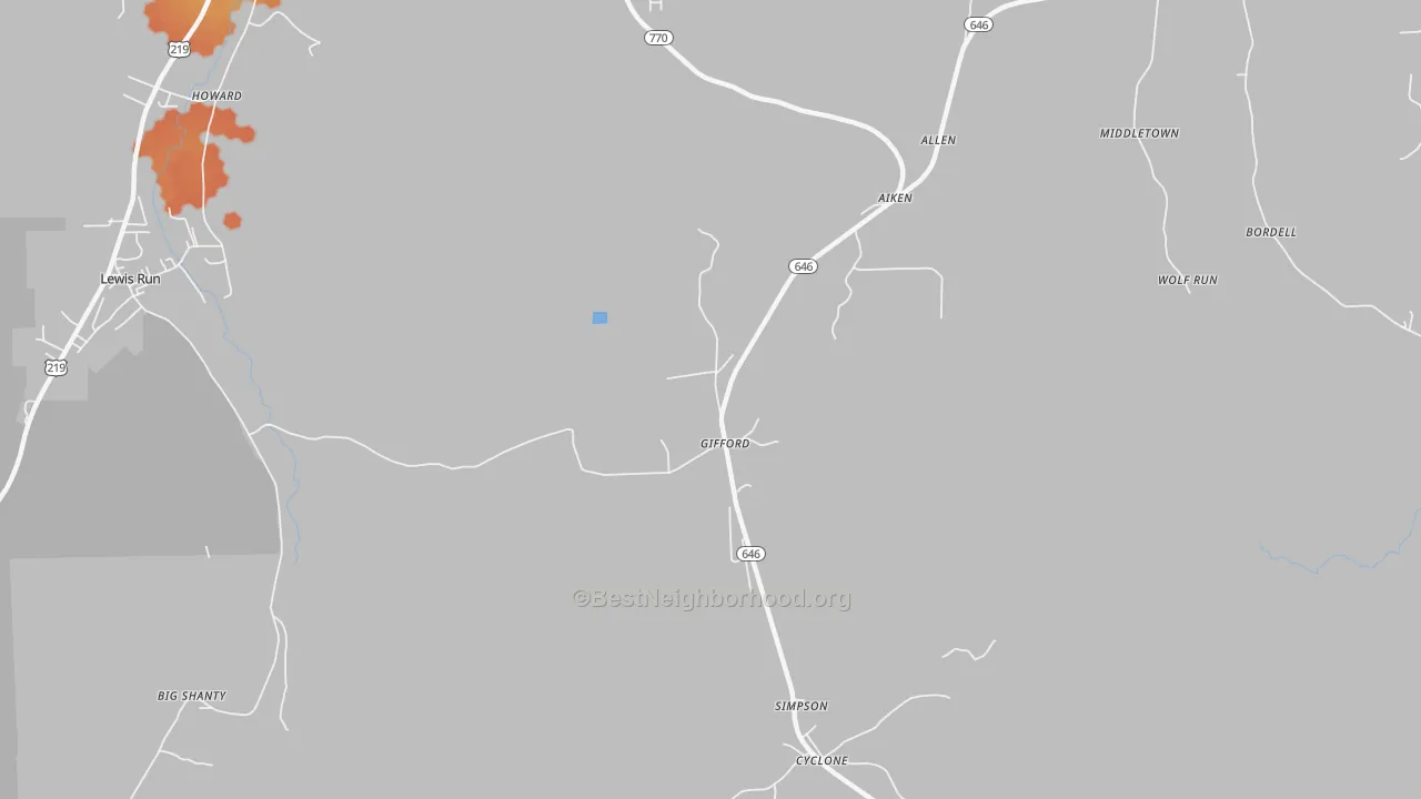 Bike Grade map of 16732, PA