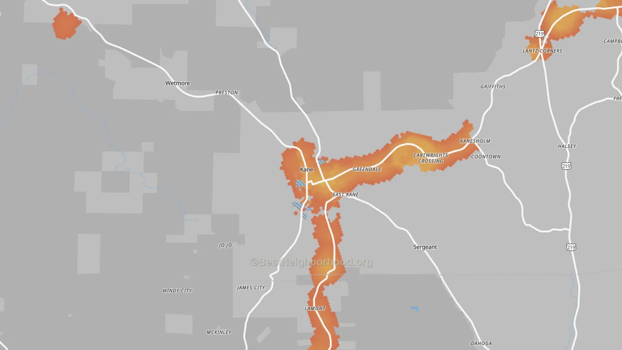 Bike Grade map of 16735, PA