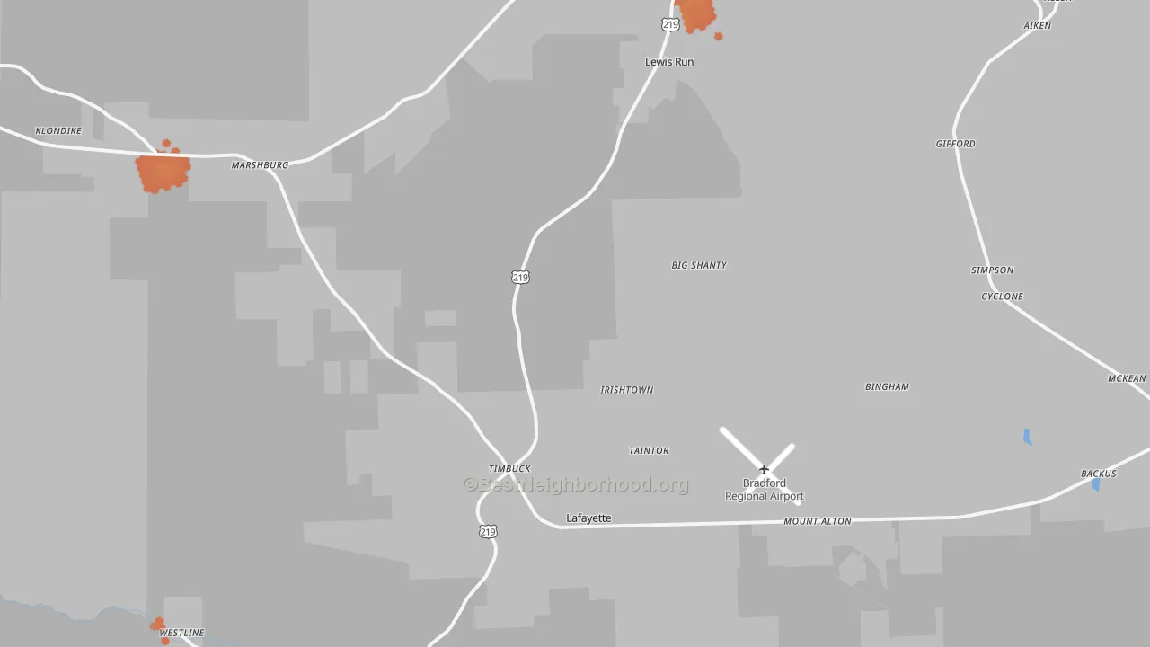 Bike Grade map of 16738, PA