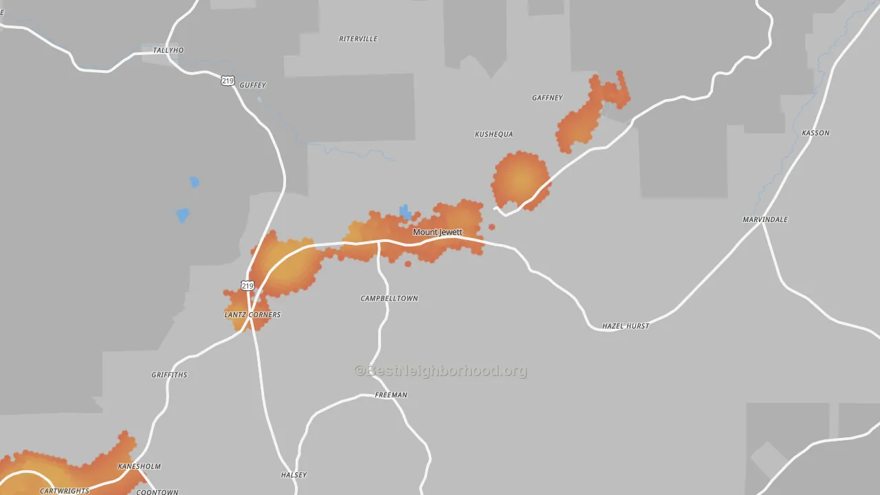 Bike Grade map of 16740, PA