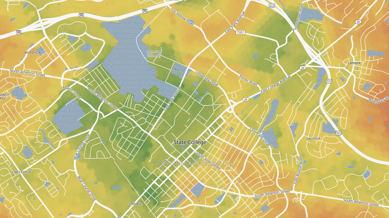 Bike Grade map of 16802, PA