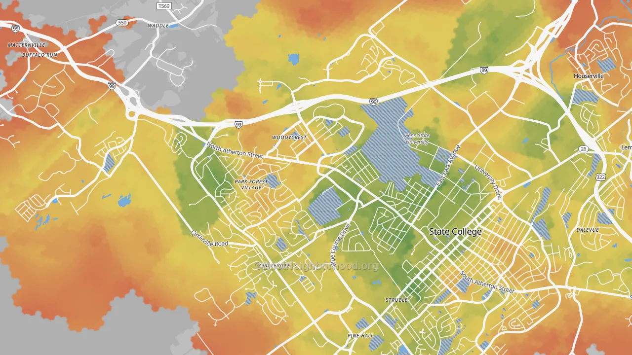 Bike Grade map of 16803, PA