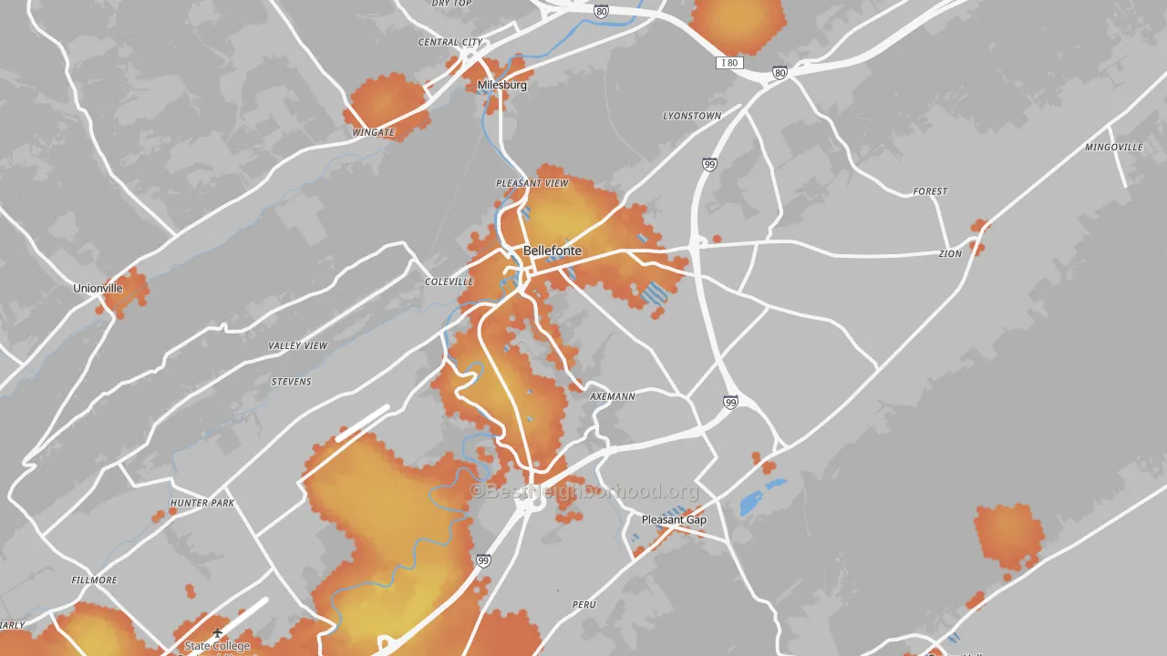 Bike Grade map of 16823, PA