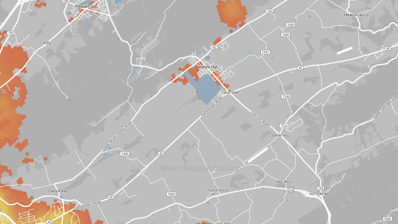 Bike Grade map of 16828, PA