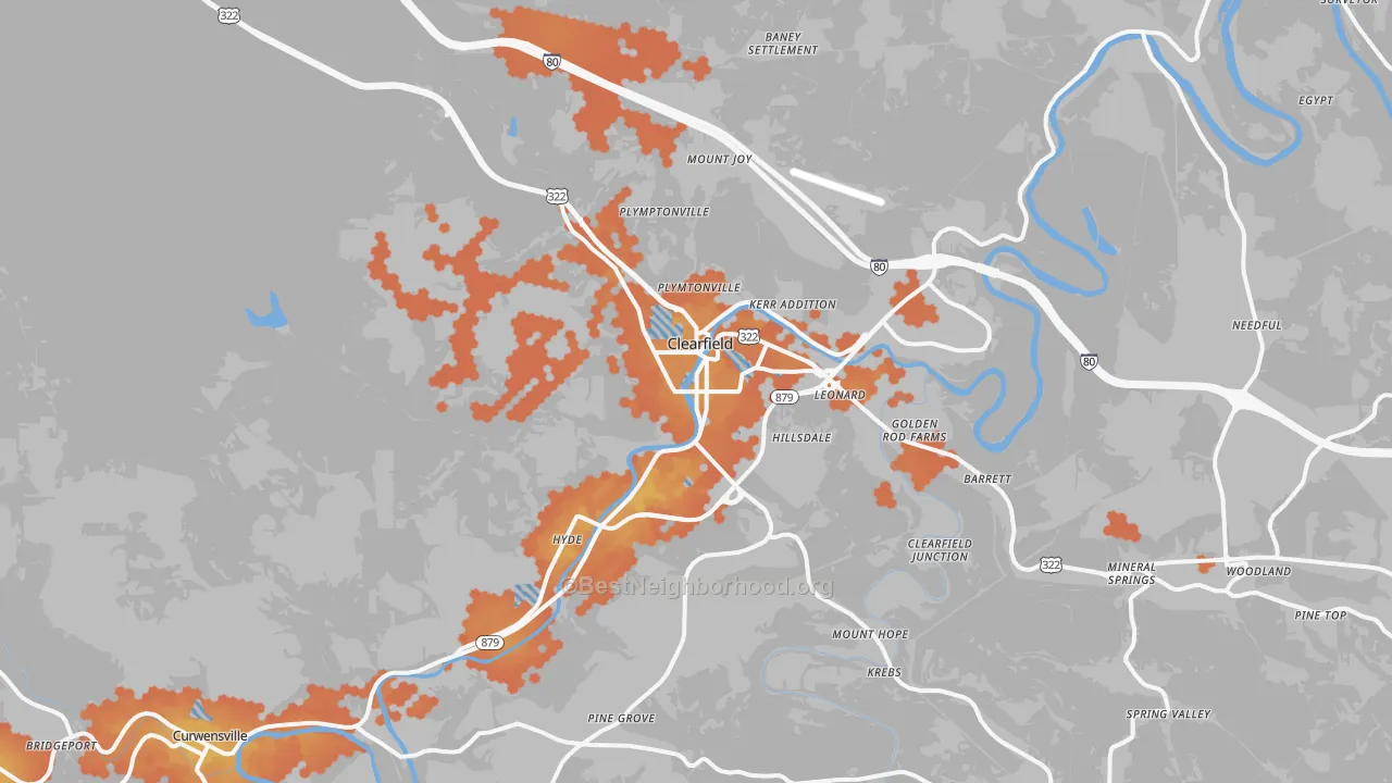 Bike Grade map of 16830, PA