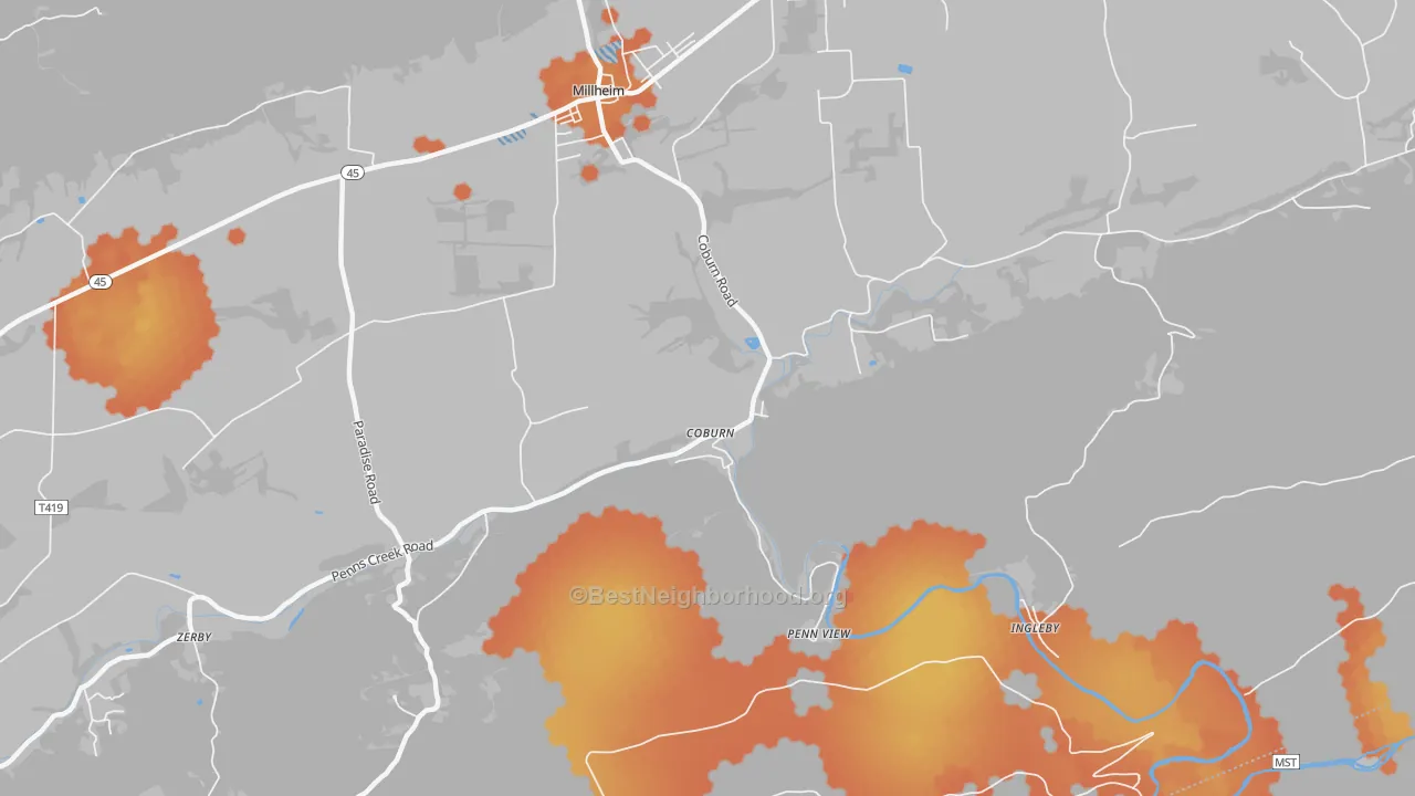 Bike Grade map of 16832, PA