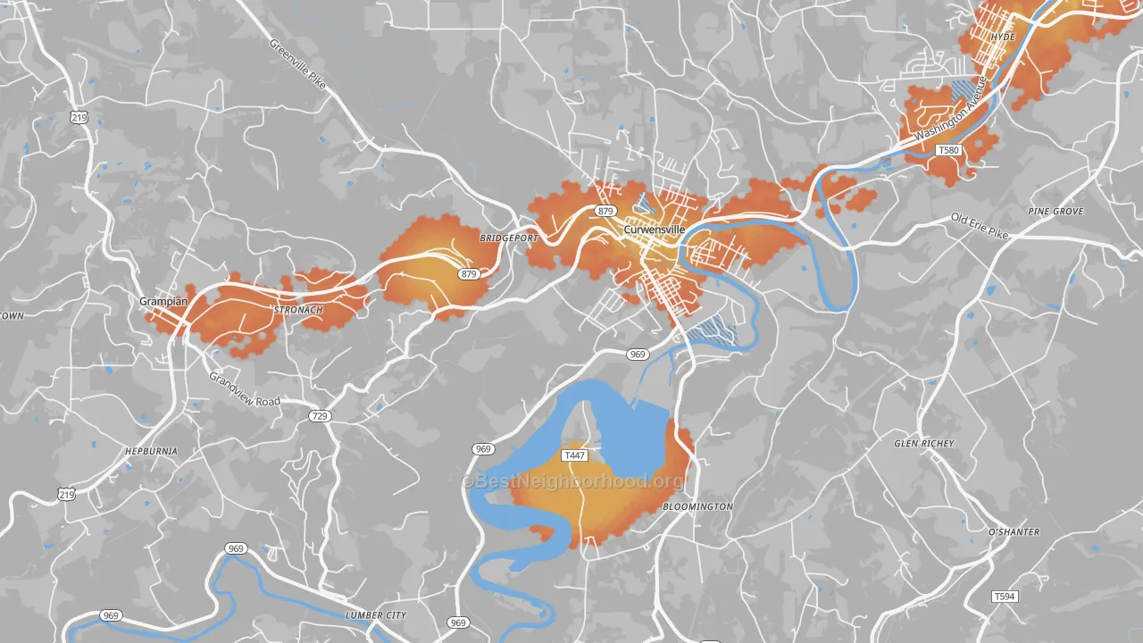 Bike Grade map of 16833, PA