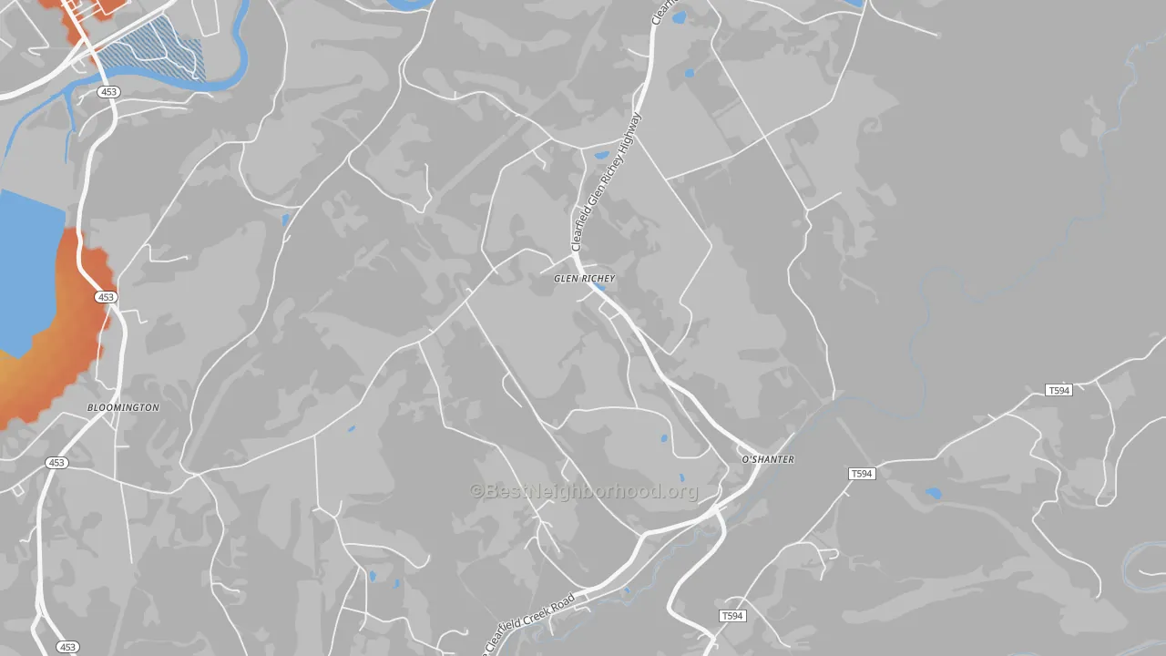 Bike Grade map of 16837, PA