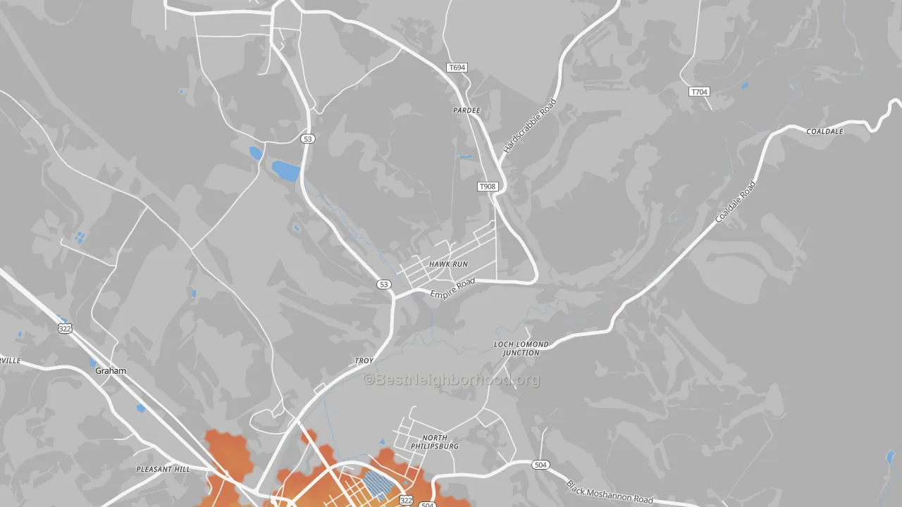 Bike Grade map of 16840, PA