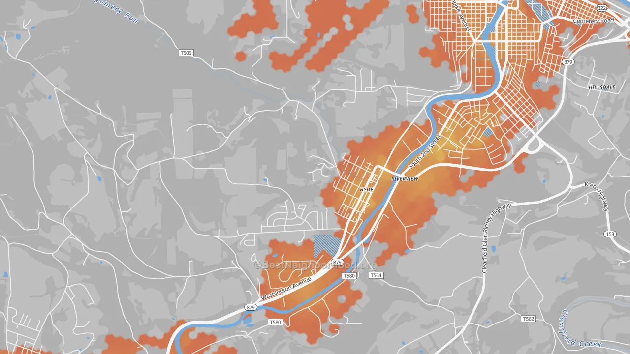 Bike Grade map of 16843, PA