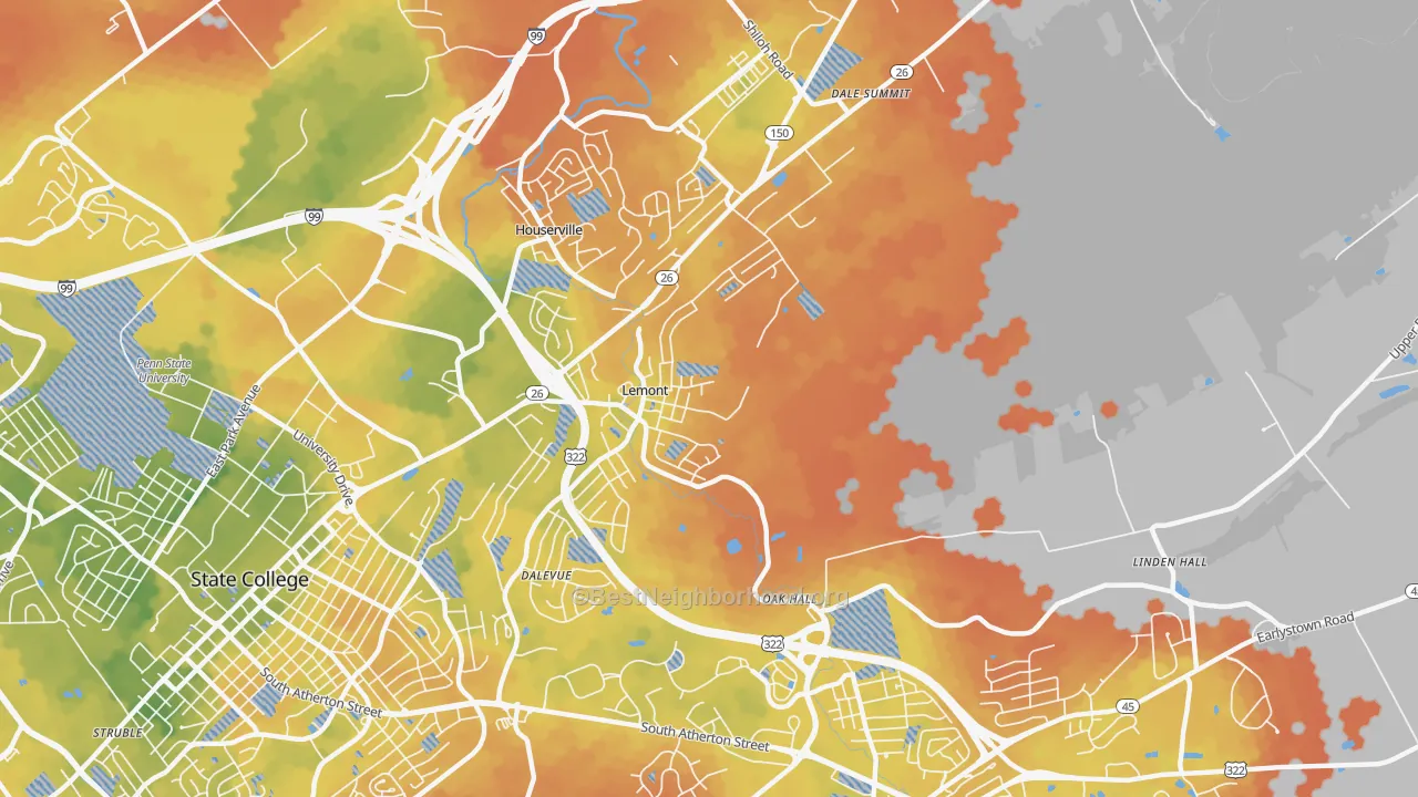 Bike Grade map of 16851, PA