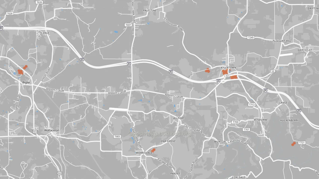 Bike Grade map of 16858, PA