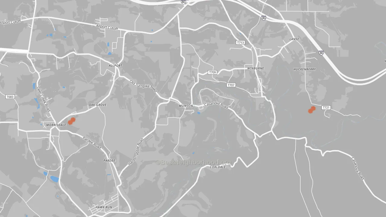 Bike Grade map of 16860, PA