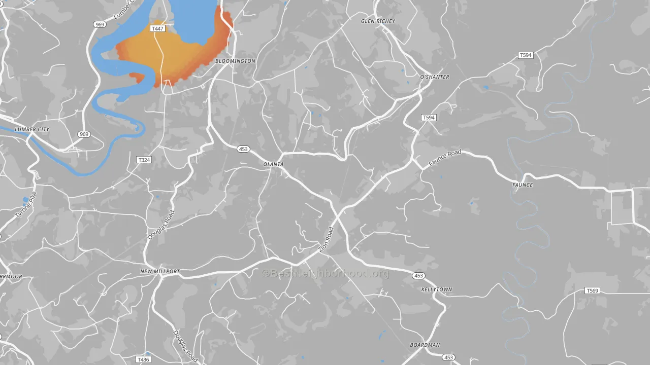 Bike Grade map of 16863, PA