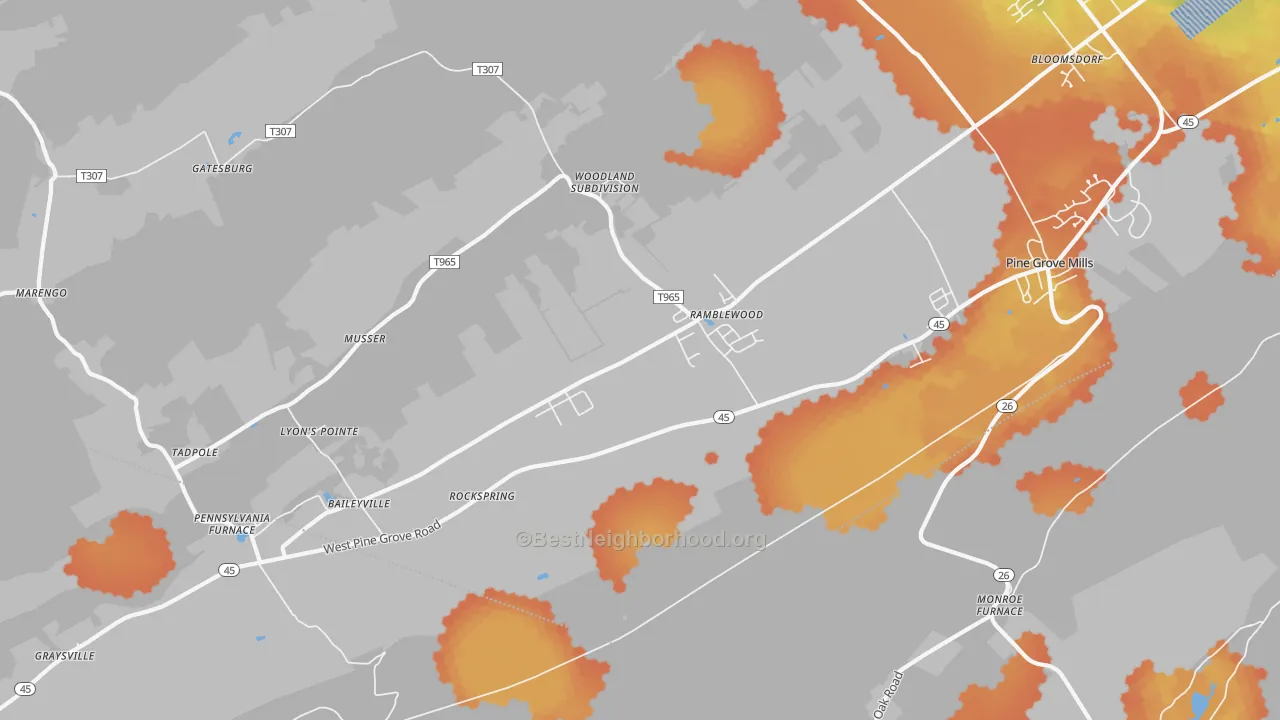 Bike Grade map of 16865, PA