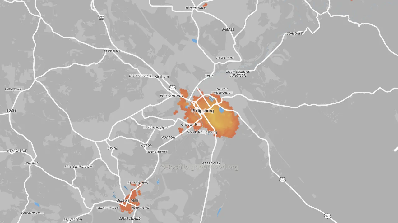 Bike Grade map of 16866, PA