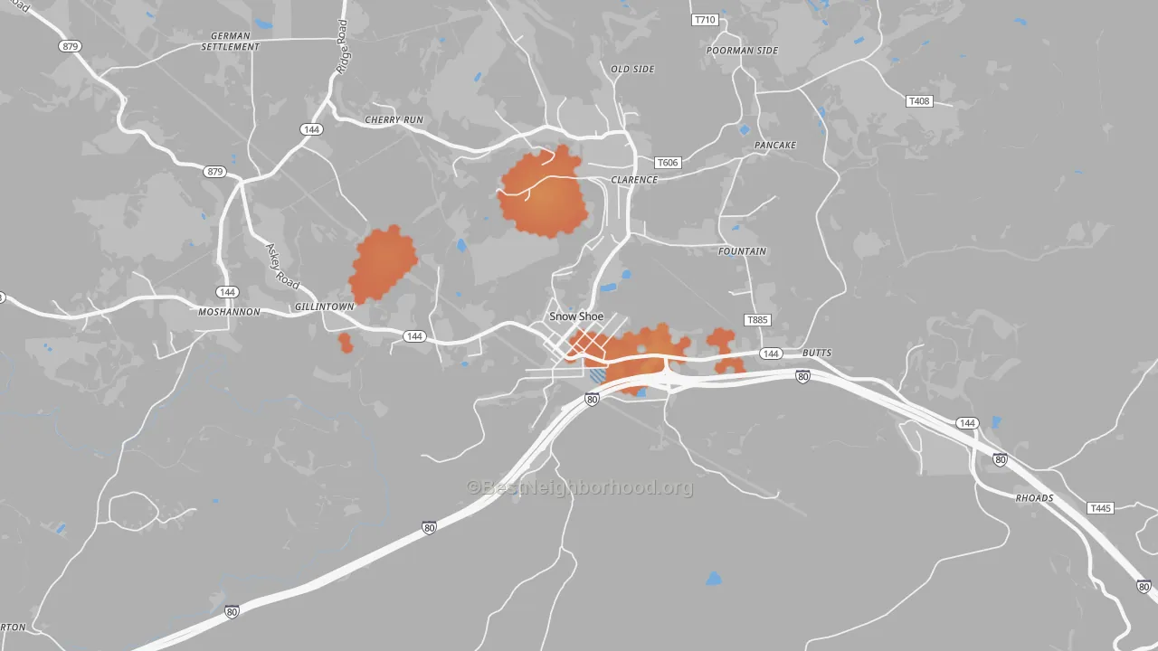 Bike Grade map of 16874, PA
