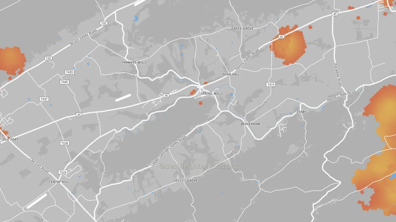 Bike Grade map of 16875, PA