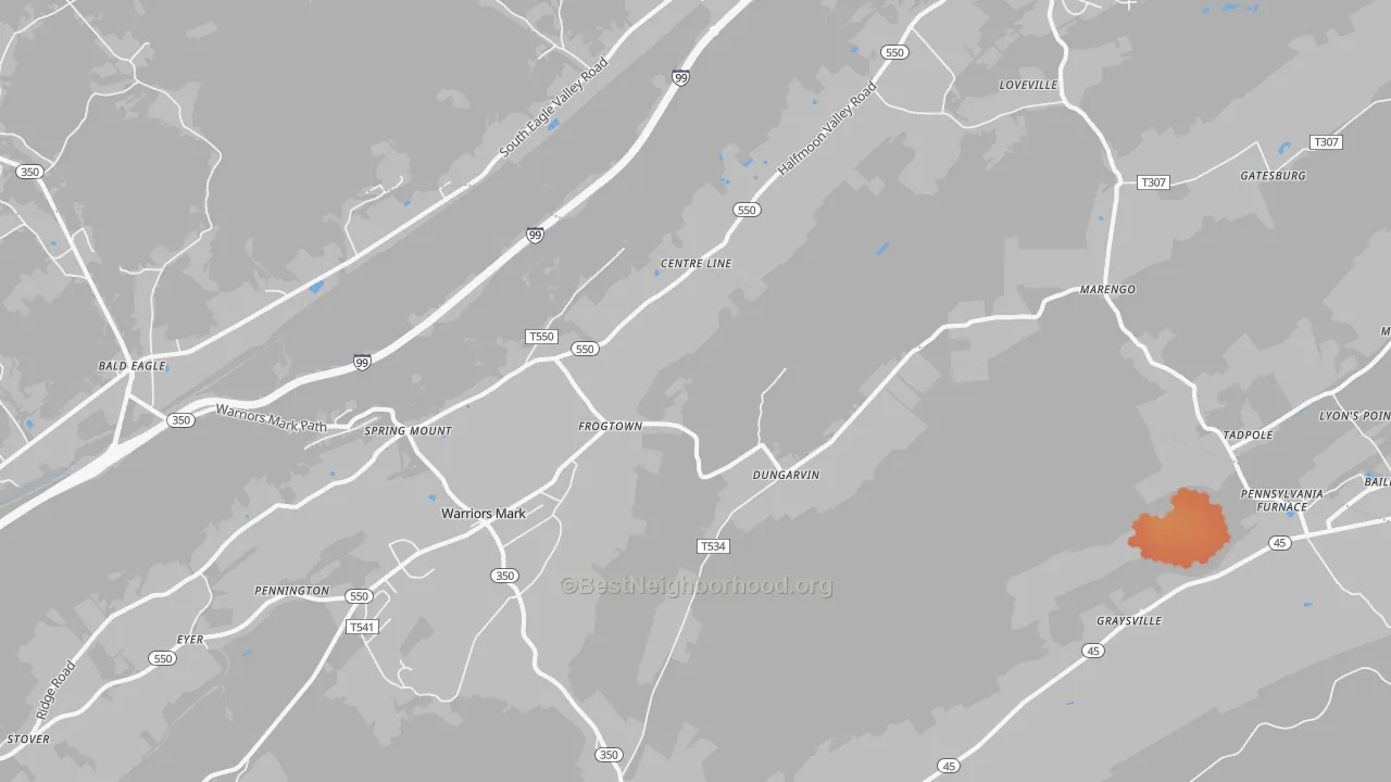 Bike Grade map of 16877, PA