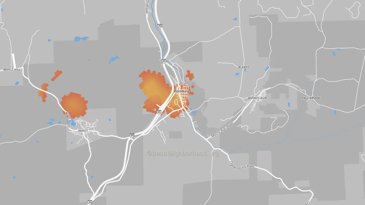 Bike Grade map of 16912, PA