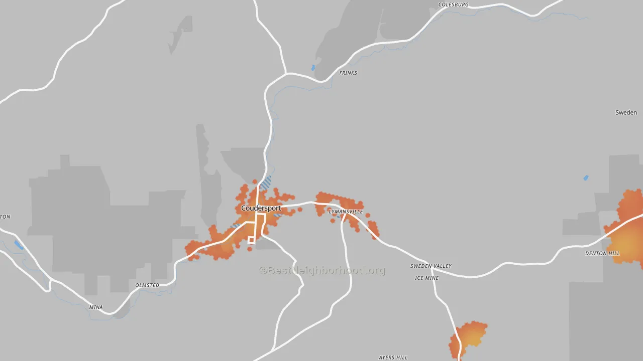 Bike Grade map of 16915, PA